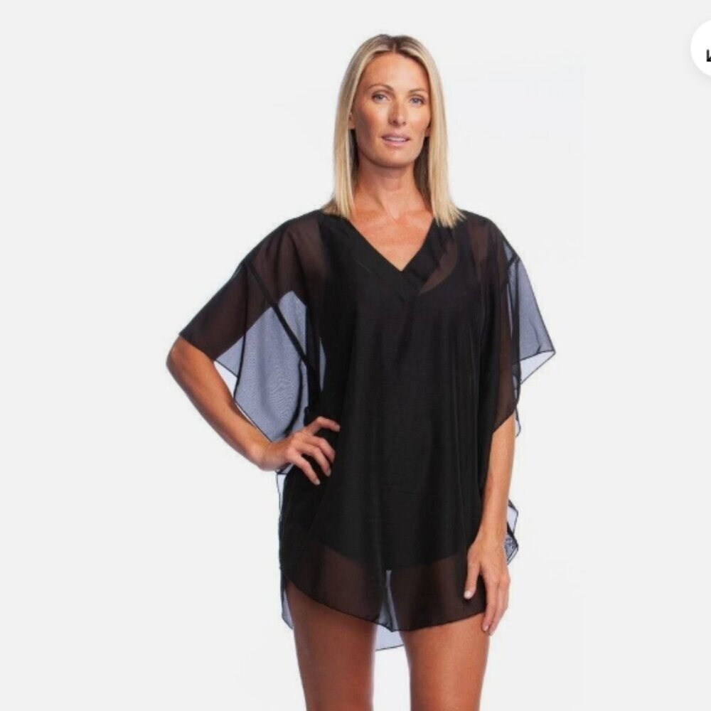 Maxine Of Hollywood Solid Chiffon Caftan Swim Cover-Up | Black | Size S | NWOT